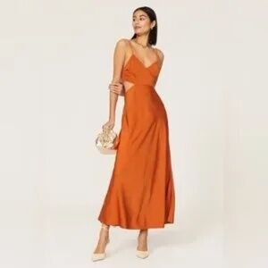 A.L.C. Blakely  Satin Cutout Midi Dress in Burnt Orange